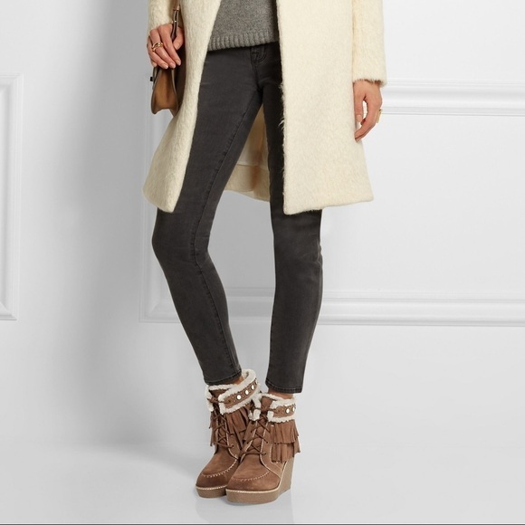 Sam Edelman Kemper Fringe Faux Fur Wedge Bootie boho western - Picture 3 of 8